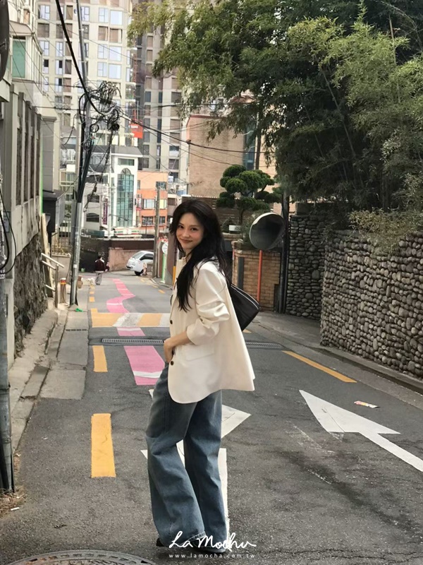 三排扣涼感麻料西裝外套